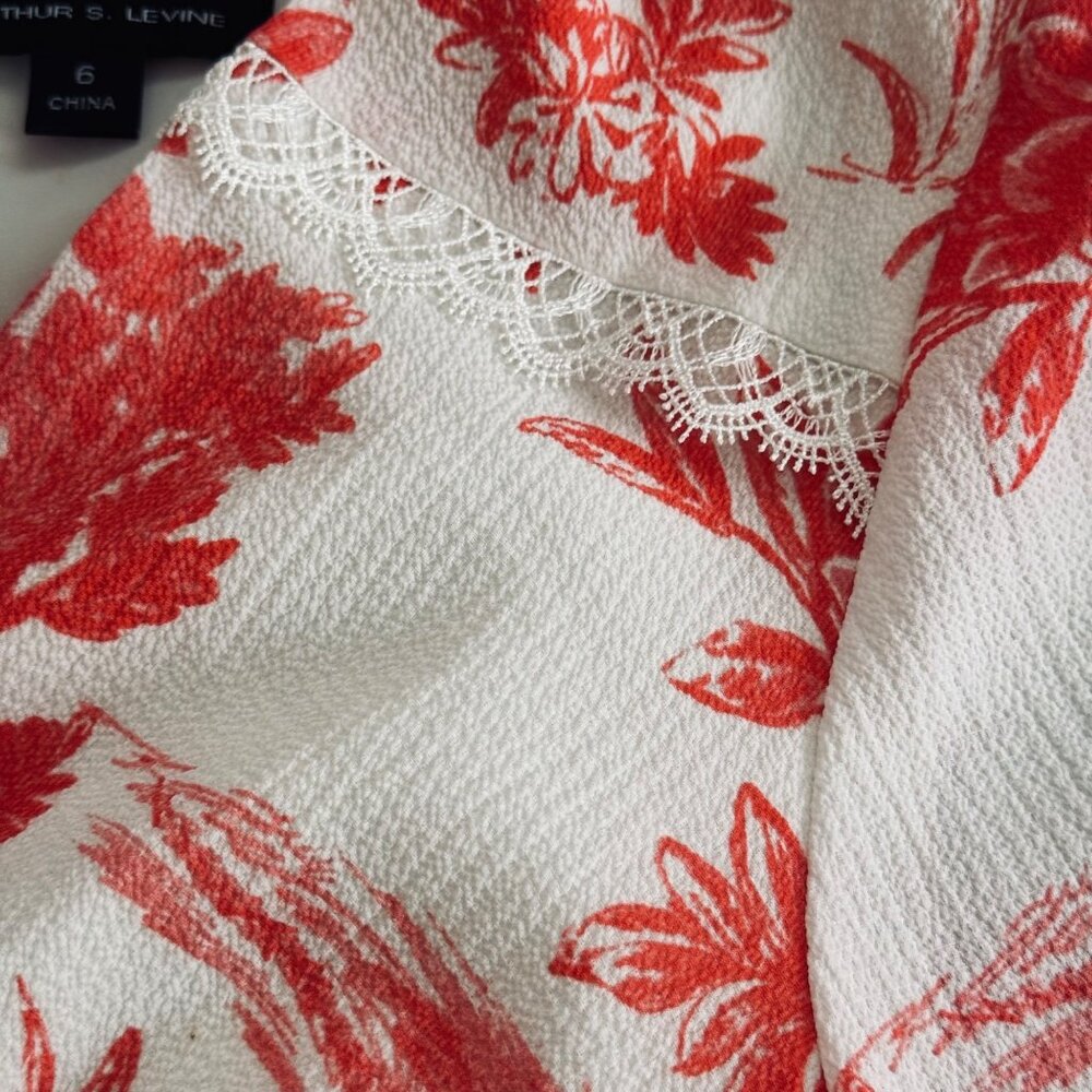 Tahari Arthur S. Levine Red & White Floral Wrap Dress Size 6 Long Sleeve. - Picture 10 of 16